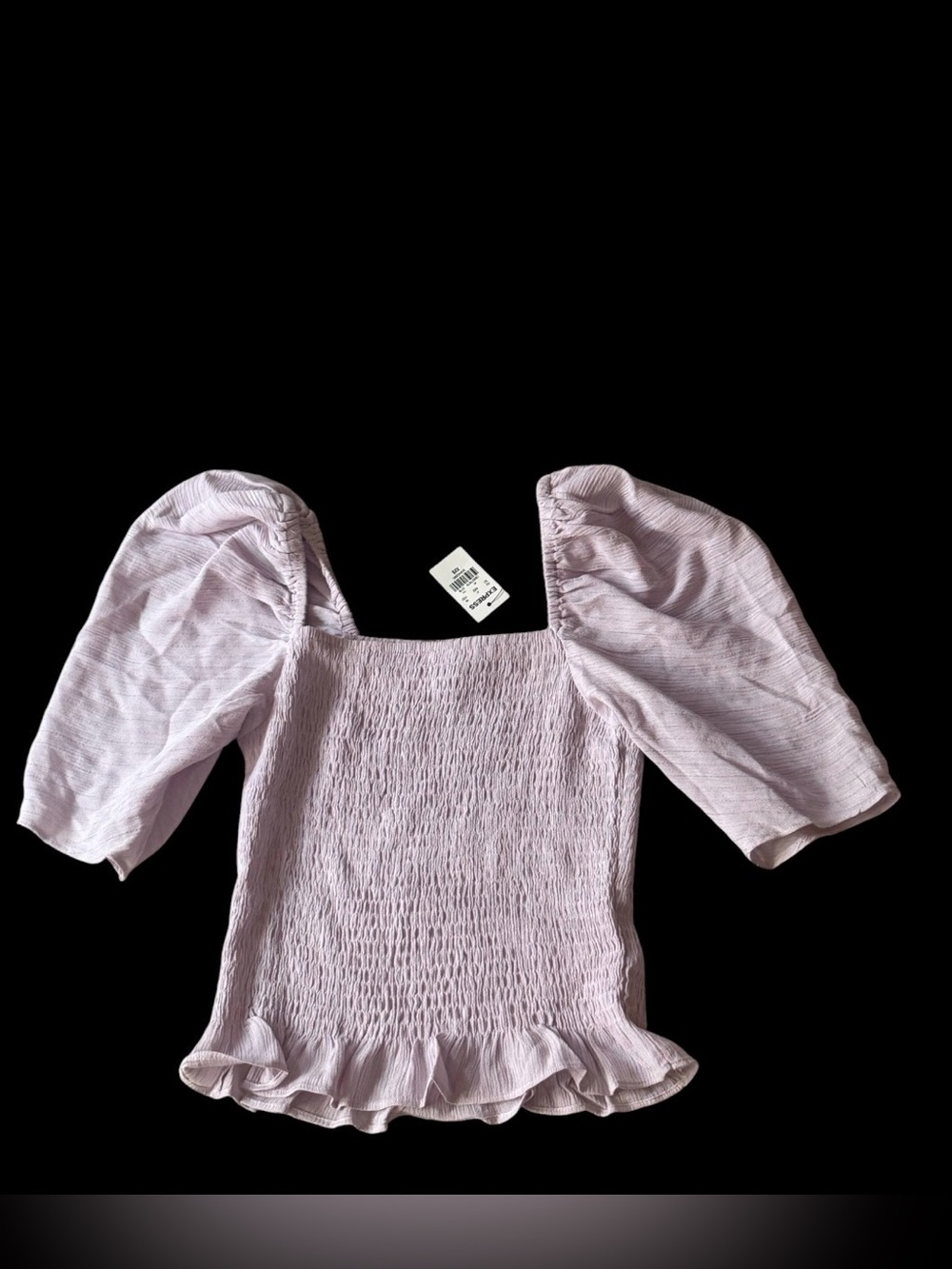 Express Lavender Smocked Puff-Sleeve Square Neck Top